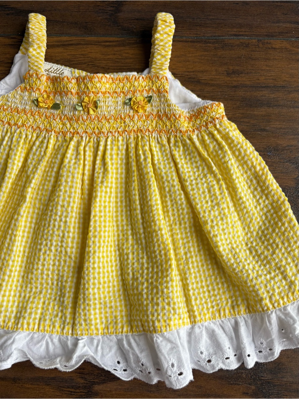 Little Bitty Yellow Gingham Smocked Dress 6–9M